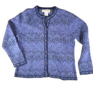 Norm Thompson Womens Med Indigo Sweater Cottagecore Indie Chunky Knit Boho Retro